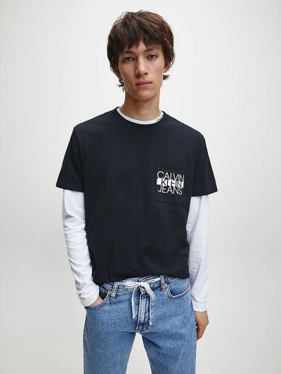 Calvin Klein Ruhák HU469233 | Calvin Klein Organic Cotton Pocket Logo Férfi Póló Fekete